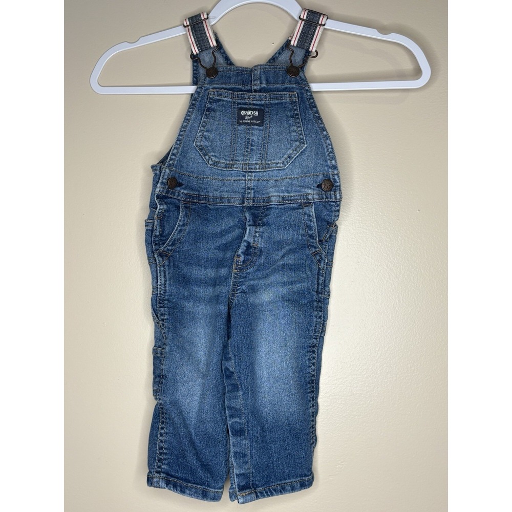 Oshkosh B Gosh Overalls 12M Striped Straps Conductor Cute Denim - Picture 2 of 6